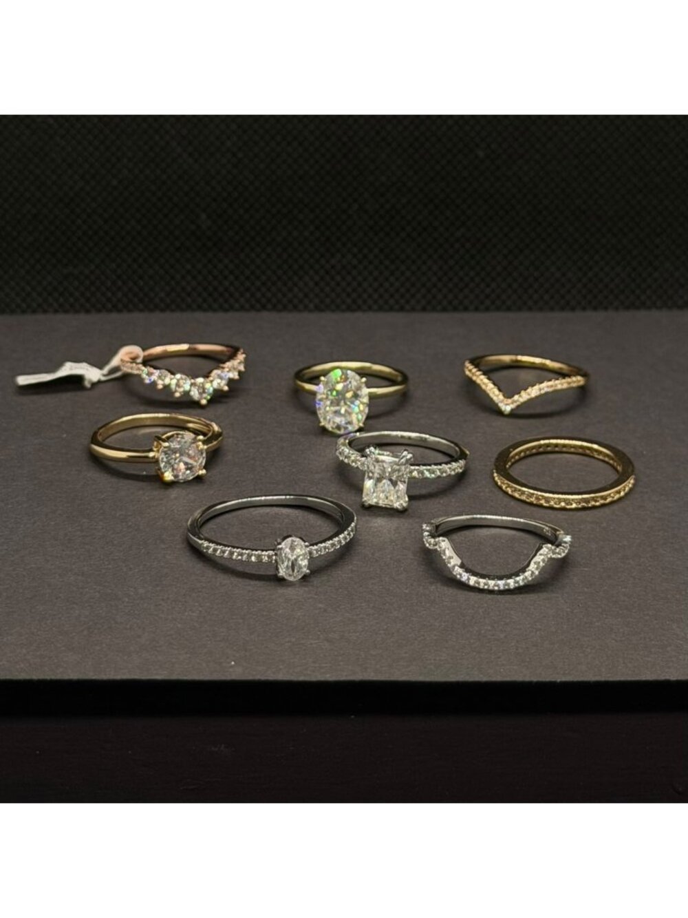 8 pcs Dainty CZ Faux Engagement Stacking Ring Set Gold Silver Tone